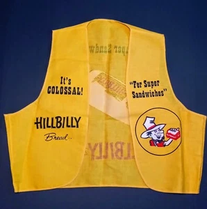 VTG 1970's Hillbilly Bread Yellow Advertising Vest Never Worn Nice Bright Colors - Picture 1 of 4