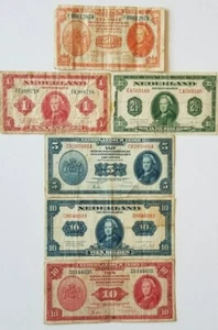 PAÍSES BAJOS LOTE DE 6 BILLETES 0,5, 1, 2 1/2, 5 Y 10 FLORINES 1943 RARO COMPLETO - Imagen 1 de 4