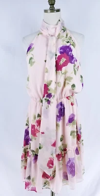 Vestido Floral Lauren Ralph Lauren Para Mujer Talla 10 Línea A Georgette Halter Rosa Foto 1 de 4