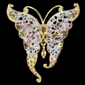 Spilla Argento Sterling 925 Citrino Tanzanite Tormalina Gemma Naturale Gioielli - Foto 1 di 10