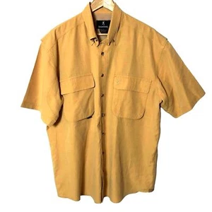 Browning Rip Stop Fishing Shirt Mens Large Mustard Button Down Vented Casual - Picture 1 of 7