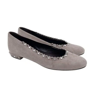 Stuart Weitzman Sparky Crystal Flats Taupe Suede Leather Embellished Size 7.5 - Picture 1 of 10