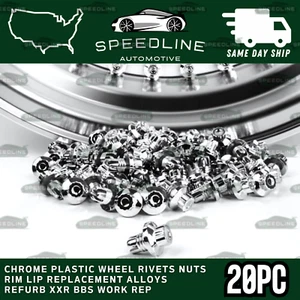 20 x Chrome Plastic Wheel Rivets Nuts Rim Lip Replacement Alloys BBS Work Style - Picture 1 of 1