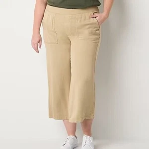 Pantalones capri de pierna ancha 2X Pull On bronceado St John's Bay vestido tiro alto pantalones recortados - Imagen 1 de 3