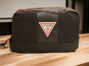 NEW WITH TAGS MEN'S GUESS BLACK NYLON LEATHER TOILETRY TRAVEL CASE BAG LOGO - Picture 1 of 9