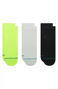 New Stance Icon 3-Pack Quarter Crew Socks - Large, Lime/Gray/Black Assorted - Picture 1 of 2
