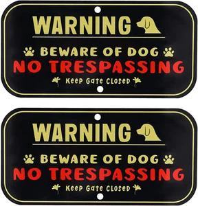 2Pcs Warning Dog Signs, 11.81X5.9 Inch Aluminum Beware of Dog Signs for Fence Wa - Picture 1 of 7