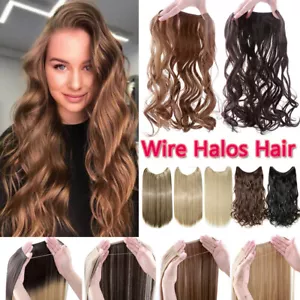 Thick Invisible Secret Wire In Hair Extensions Real Curly Wavy As Human US - Picture 1 of 45