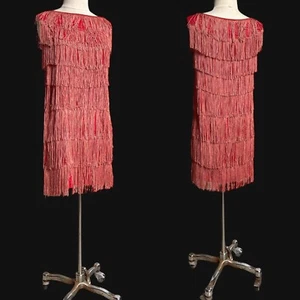 50s 60s vintage fringe mini dress shift flapper great gatsby sleeveless homemade - Picture 1 of 16
