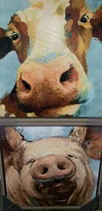 Colgantes de pared cara de vaca y cerdo animales de granja lona decoración del hogar vaca sonriente LEER - Imagen 1 de 5