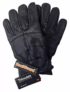 Mens Black Thinsulate Insulated Fleece Lined Winter Warm Thermal Leather Gloves - Picture 1 of 8