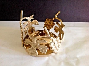 VTG Large Heavy Solid Brass Leaves & Grapes Decorative Candle Stick Holder  - Picture 1 of 4