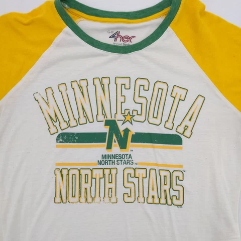 Women's Medium Minnesota North Stars Thin 3/4 Sleeve T-Shirt Retro Wild 4Her Cover