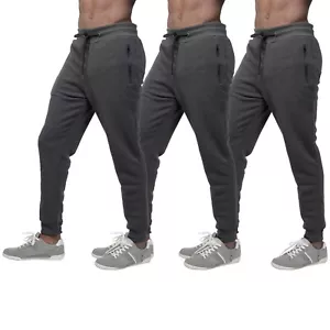 3 Pack Men's Fleece Lined Slim Fit Casual Tech Jogger Sweatpants Zipper Pockets - Picture 1 of 56