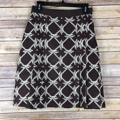 Falda Vineyard Vines para mujer 2 marrón estampado de cuerda náutica plisada seda línea A Foto 1 de 4