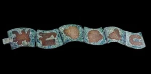 Sterling Silber JR Türkis Inlay Panel Armband 39,7 Gramm 7"L signiert JR - Bild 1 von 6