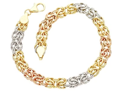 18K YELLOW WHITE ROSE GOLD FLAT BRACELET BYZANTINE ROUND LINK 6mm, 19cm, 7.5" - Image 1 of 4