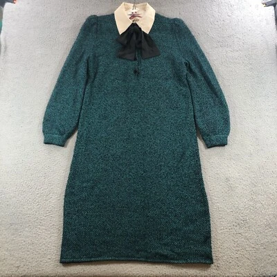 Vestido De Colección St John By Marie Gris Tejido Verde Tweed Beige Cuello Años 80’s Disfraz  Foto 1 de 4