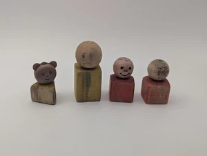 Fisher Price Wooden Little People Square Triangle Yellow Red Vintage Lot of 4 - Picture 1 of 4