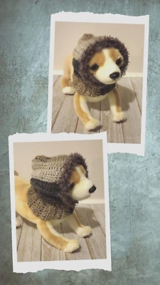 crochet handmade dog pet hood hat cat snood xs small brown tones - Image 1 of 3