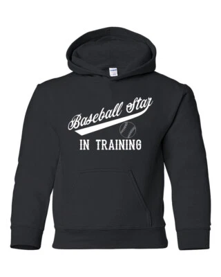 BASEBALL STAR IN TRAINING Youth Kids Black Hoodie Pullover Sweatshirt S-XL  - Image 1 of 2