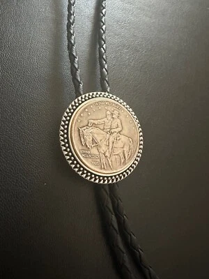 1925 US 50 Cent Silver-plated Coin Bolo Tie Western Cowboy Necktie Leather Cord - Image 1 of 4
