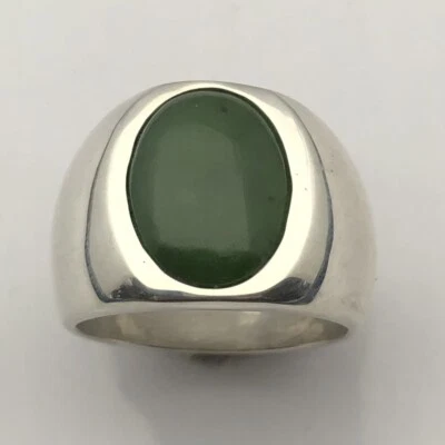 MJG 纯银男式戒指-低 PRO.12 X 16 毫米 Nephrite 玉 21 克 — 第 1/4 张图片
