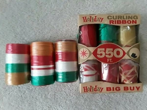 Lot of 9 Spools Vintage Curling Ribbon New & Used Red Green White Gold - Picture 1 of 2