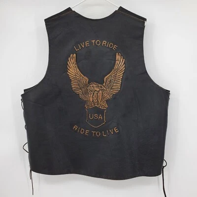 Bikers Dream Apparel Men's Live To Ride Ride To Live Eagle Snap Up Vest Size 54 - Image 1 of 4