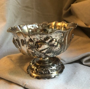 German Silver .800 Fruit/Nut Bowl Repousse Design Marked - Picture 1 of 15