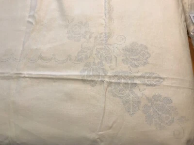 Cascading Roses Linen Tablecloth and Napkins for Cross Stitch 68” x 84” - Image 1 of 4