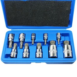 10pc XZN 12 Point Triple Square Spline Bit Socket Set Tamper Proof 4MM - 18MM