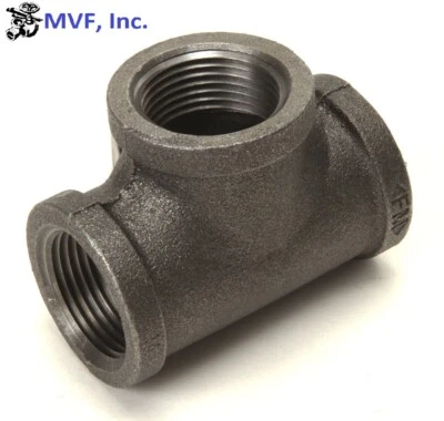 1-1/4" 150 Female NPT Tee Black Malleable Iron Pipe Fitting MI030741BMI - Image 1 of 4