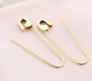 Pendientes de pasador de seguridad de oro amarillo de 14k (PAR) 1,5"" de largo hechos a mano en EE. UU. - Imagen 1 de 4