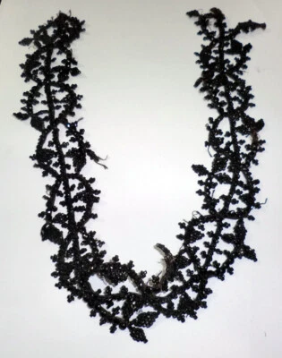 Victorian Funeral Mourning Trim Applique Beaded Work Vintage Ornate BB96-19 - Image 1 of 4