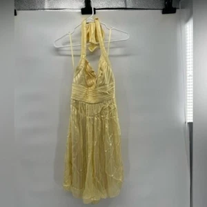 BCBGMazAzria Vestido Halter Amarillo Talla 8 Mujer Seda Pálido Lima Plisado - Imagen 1 de 8