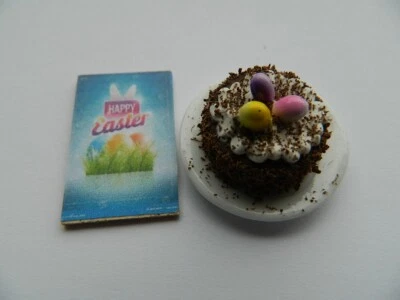 (C1.26)1/12th scale DOLLS HOUSE HANDMADE EASTER CHOCOLATE CAKE & MINI POSTER - Image 1 of 4
