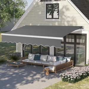 12'x10' Patio Awning Retractable Awning Sunshade Shelter with Crank Handle Gray - Picture 1 of 14