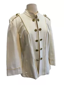 Chaqueta Blazer Cache Marfil Ponte Tejida Oro Piping charretera De Colección NUEVA Talla 14 - Imagen 1 de 7