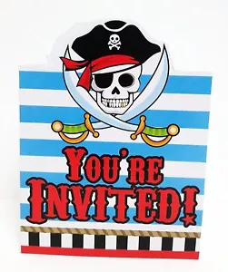 Invitaciones de cumpleaños a rayas de calavera pirata 8 unidades - Imagen 1 de 3