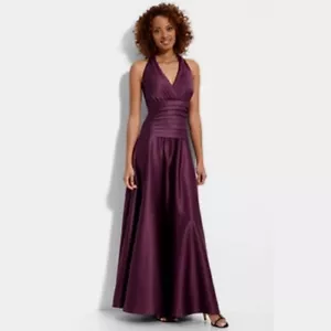 NWOT JS Collections Halter Pleated Gown `Plum` Size 8 - Picture 1 of 8