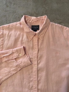 Chaps Classics Shirt Sz L Pink Linen Roll Tab Button Down Classic Casual Coastal - Picture 1 of 9