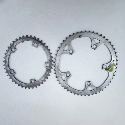 Vintage Shimano Biopace 52/42T Oval Chainrings 5-Bolt Road Set Silver 80s A13 - Image 1 of 4