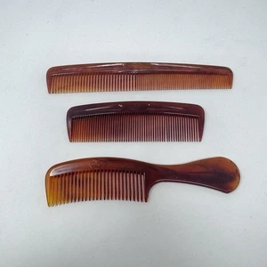 Vintage 1980s Goody Super Comb Set of 3 Tortoise Shell Plastic Pocket Handle - Picture 1 of 7