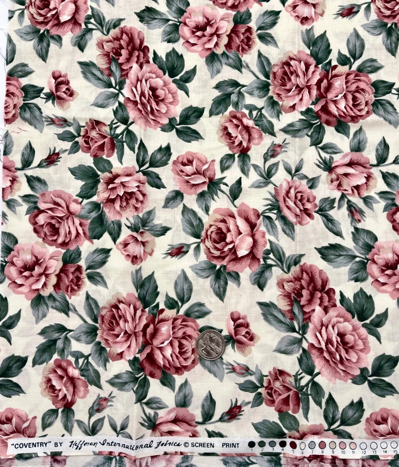 COVENTRY by Hoffman Int'l Telas Rosa Estampado Floral en Crema - 18x42 y 56x29 Foto 1 de 1
