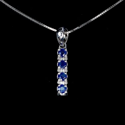 925 Sterling Silver Necklace Round Blue Sapphire 3.5mm Gemstone Jewelry 18 Inch - Image 1 of 4