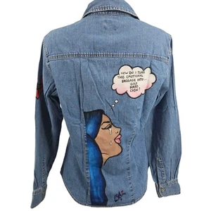 Vintage Levi's handbemalt Pop Art Denim Jeans Knopfleiste Hemd Damen M 3602 - Bild 1 von 7