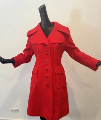 Vtg 60s MOD Butterfly Collar  Small Red Wool Coat Trench Spy Princess 70s Small - Image 1 of 4
