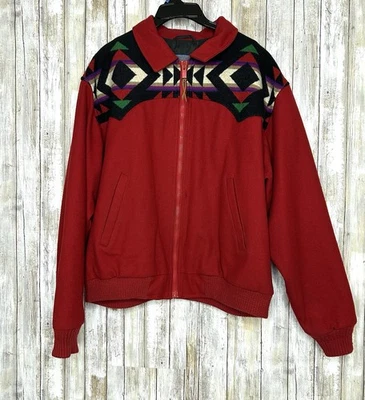 Pendleton Western Vintage Azteca Rojo Lana Cremallera Chaqueta de Bombardero Para Hombres XL Foto 1 de 4