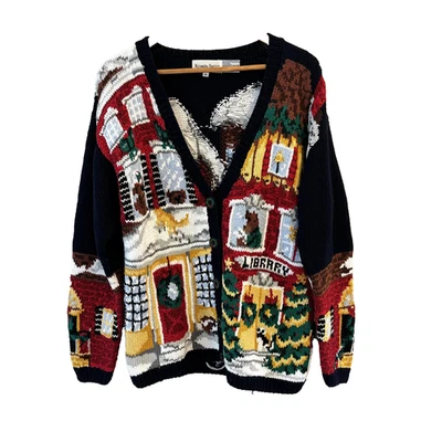 Cardigã suéter feminino vintage anos 90 Alexandra Bartlett vila de Natal tamanho M - Imagem 1 de 4